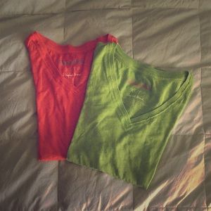 2 Aeropostale tees in green and orange.